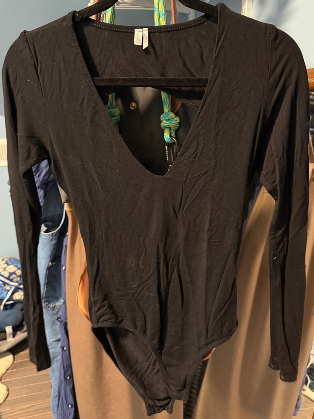 Urban Outfitters Black Long-Sleeve Deep V Bodysuit